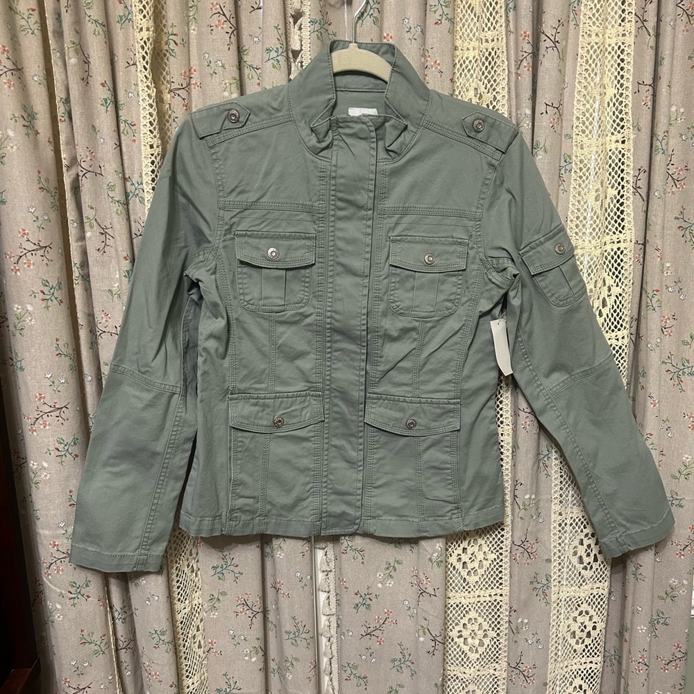 Kensie Jeans‎ Cotton Canvas Military Light Gray/Green Full Zip Jacket Small New